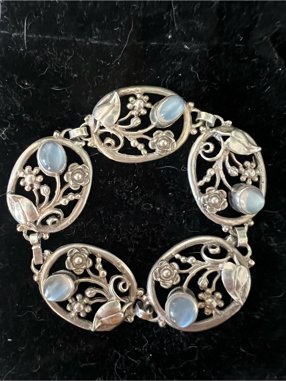 Sterling Silver Floral Moonstone Link Bracelet - Blue